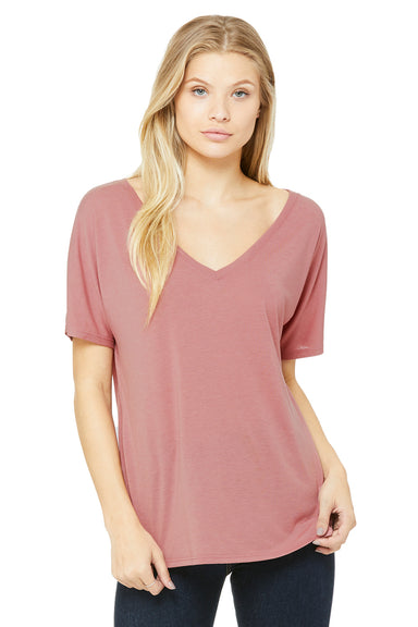 Bella + Canvas 8815 Womens Slouchy Short Sleeve V-Neck T-Shirt Mauve Model Front