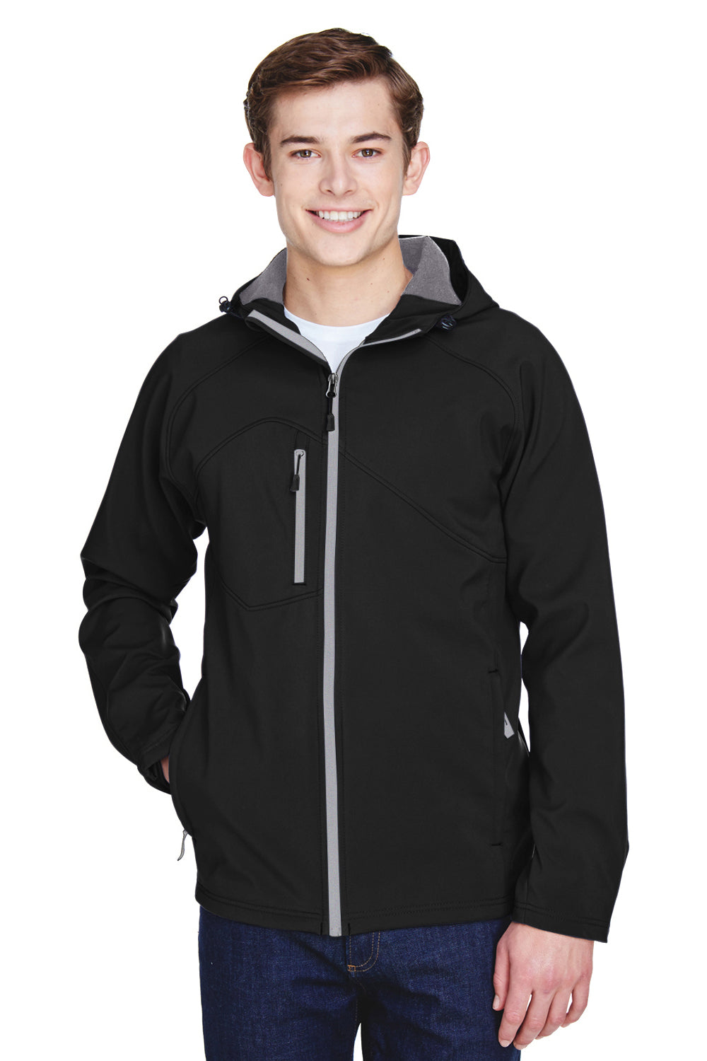 North End 88166 Mens Prospect Water Resistant Full Zip Hooded Jacket Black Model Front