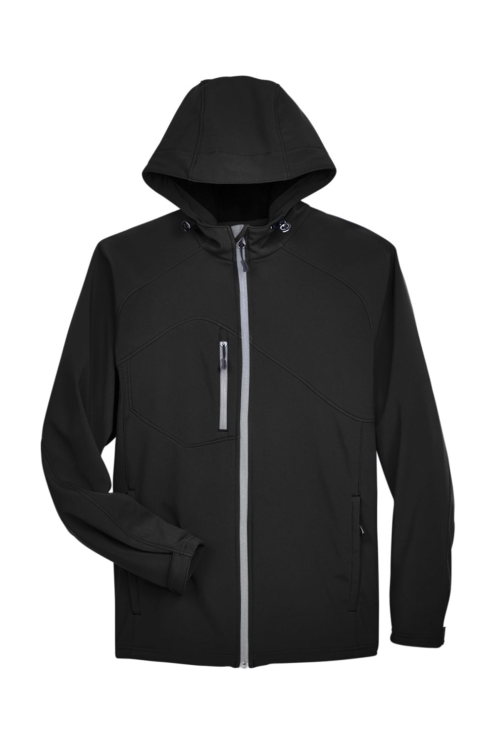 North End 88166 Mens Prospect Water Resistant Full Zip Hooded Jacket Black Flat Front