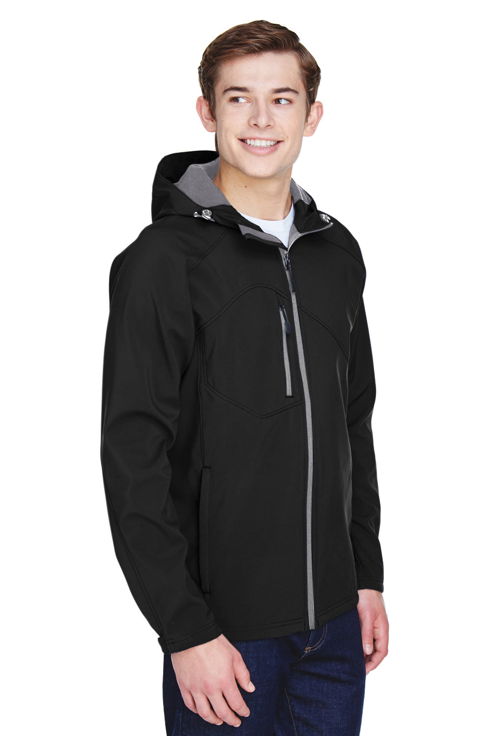 North End 88166 Mens Prospect Water Resistant Full Zip Hooded Jacket Black Model 3q