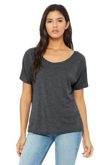 Bella + Canvas BC8816/8816 Womens Slouchy Short Sleeve Wide Neck T-Shirt Heather Dark Grey Model Front