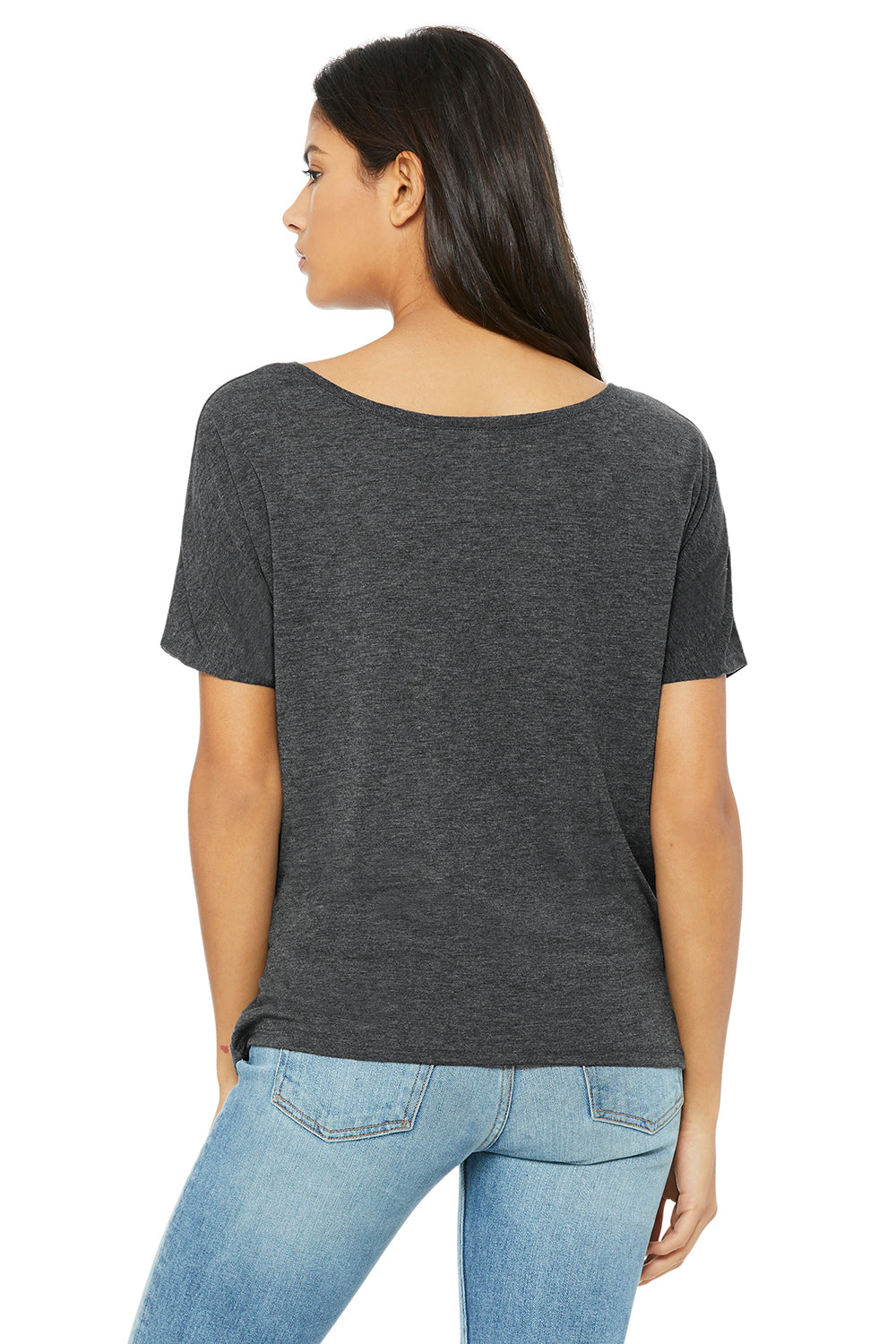 Bella + Canvas BC8816/8816 Womens Slouchy Short Sleeve Wide Neck T-Shirt Heather Dark Grey Model Back