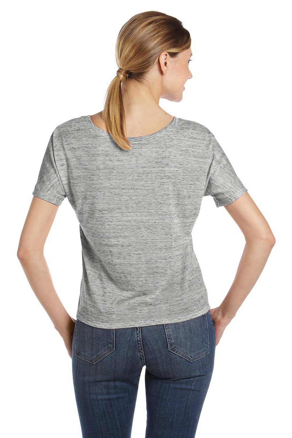 Bella + Canvas BC8816/8816 Womens Slouchy Short Sleeve Wide Neck T-Shirt White Marble Model Back