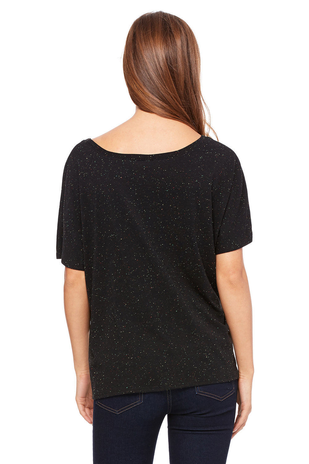 Bella + Canvas BC8816/8816 Womens Slouchy Short Sleeve Wide Neck T-Shirt Black Speckled Model Back