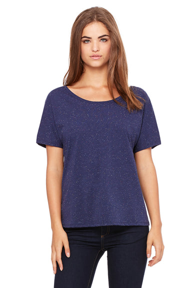 Bella + Canvas BC8816/8816 Womens Slouchy Short Sleeve Wide Neck T-Shirt Navy Blue Speckled Model Front