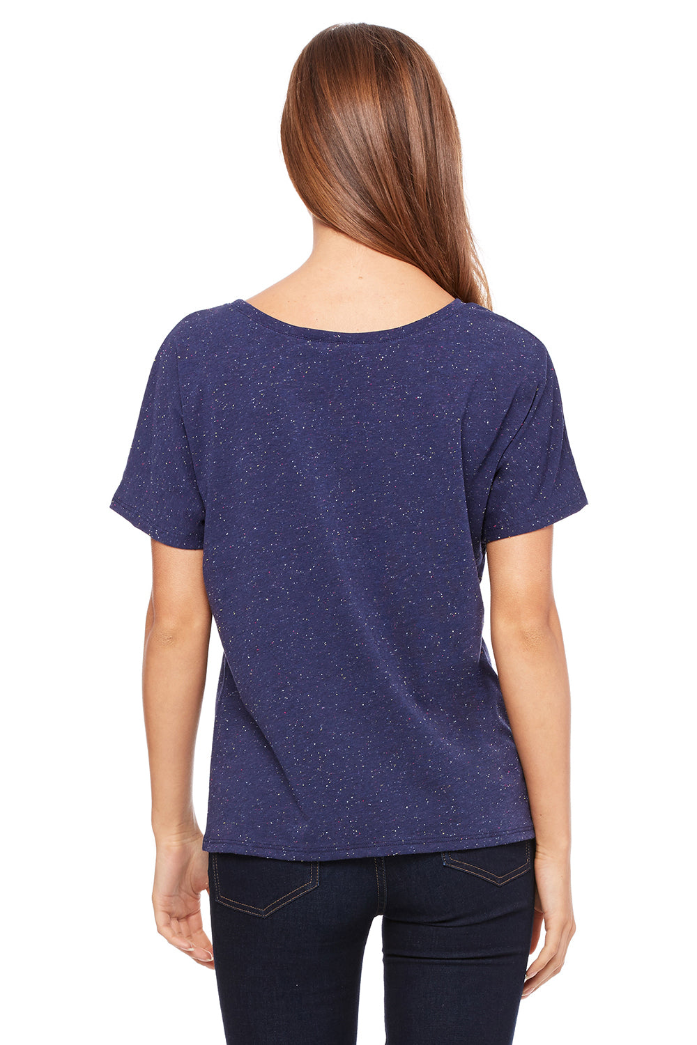 Bella + Canvas BC8816/8816 Womens Slouchy Short Sleeve Wide Neck T-Shirt Navy Blue Speckled Model Back