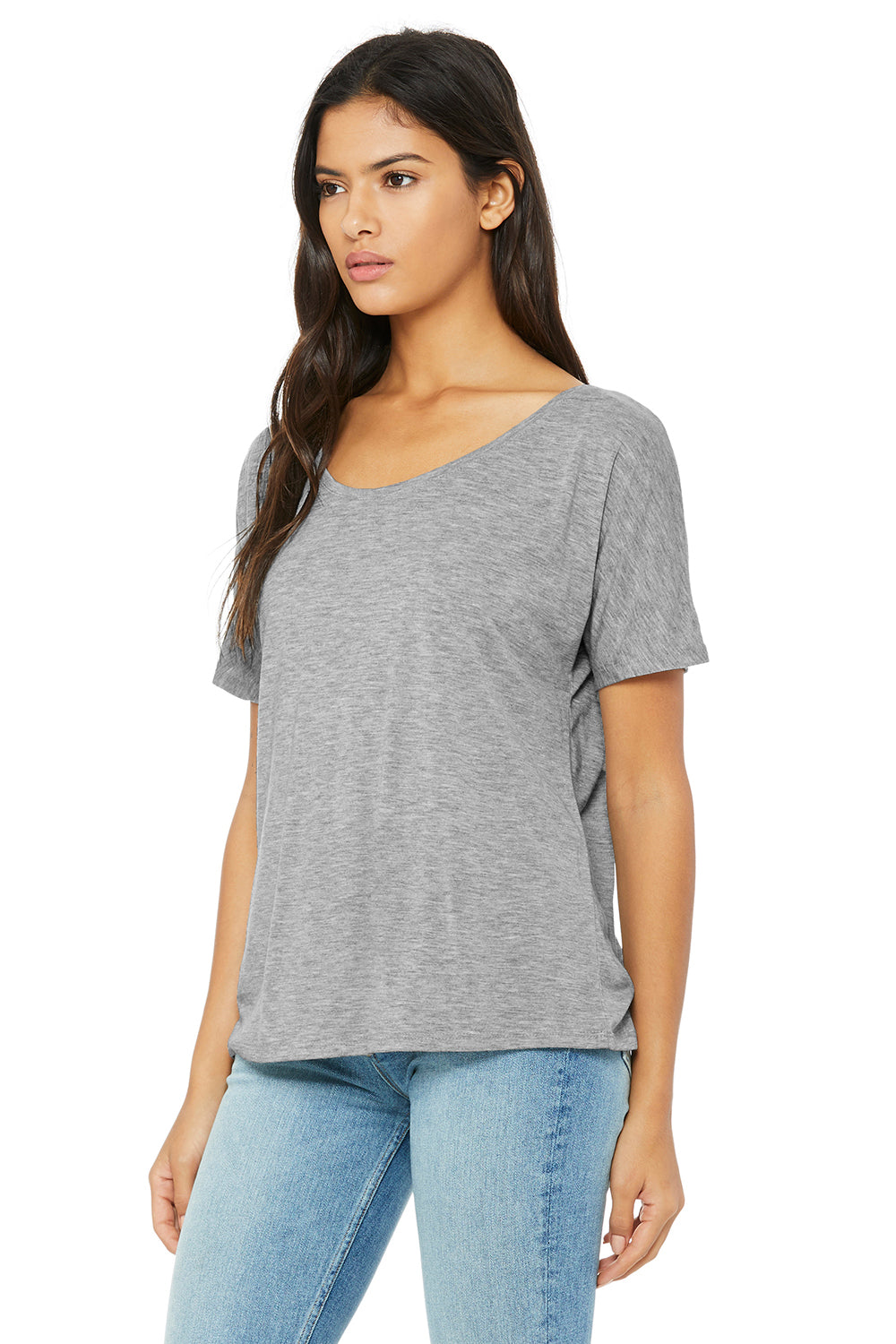 Bella + Canvas BC8816/8816 Womens Slouchy Short Sleeve Wide Neck T-Shirt Heather Grey Model 3Q