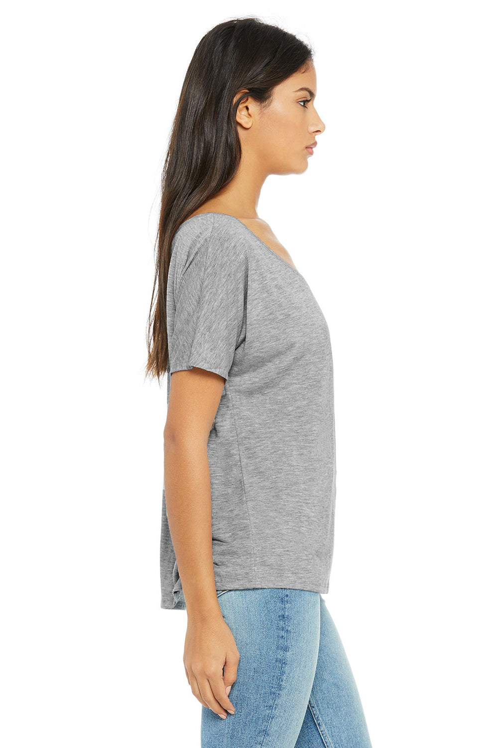 Bella + Canvas BC8816/8816 Womens Slouchy Short Sleeve Wide Neck T-Shirt Heather Grey Model Side