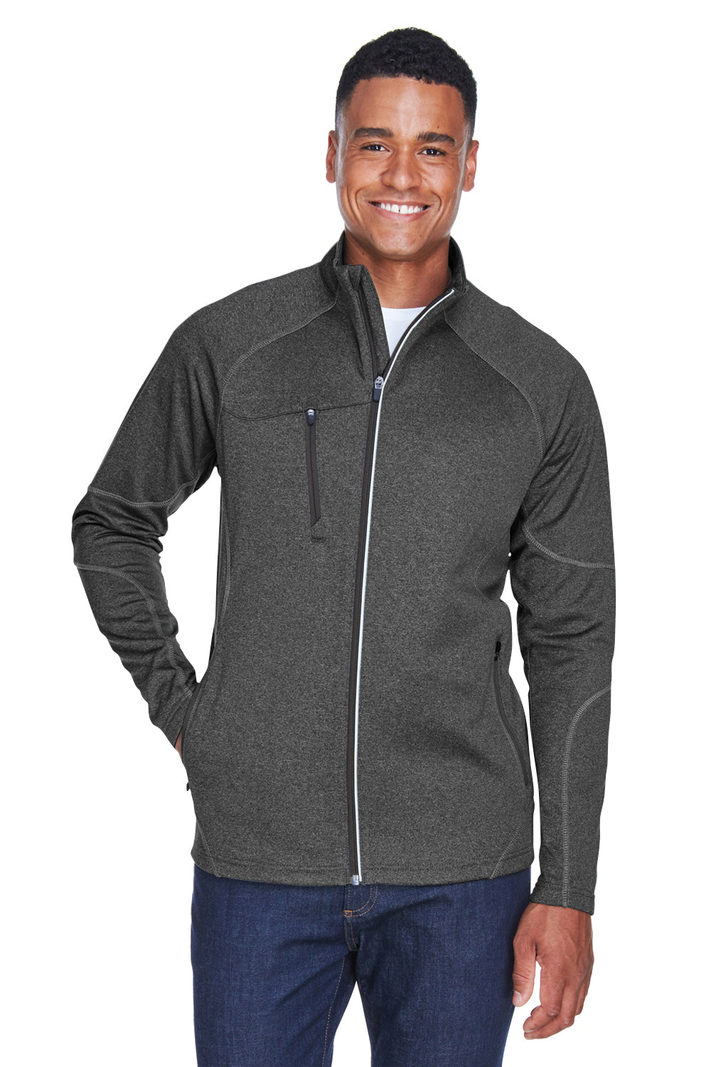 North End 88174 Mens Gravity Performance Moisture Wicking Full Zip Fleece Jacket Heather Carbon Grey Model Front
