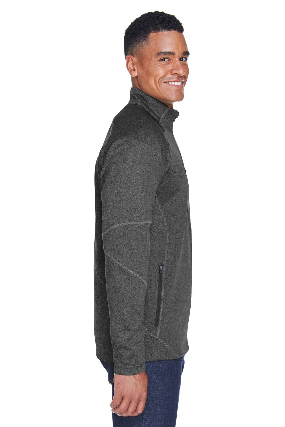 North End 88174 Mens Gravity Performance Moisture Wicking Full Zip Fleece Jacket Heather Carbon Grey Model Side