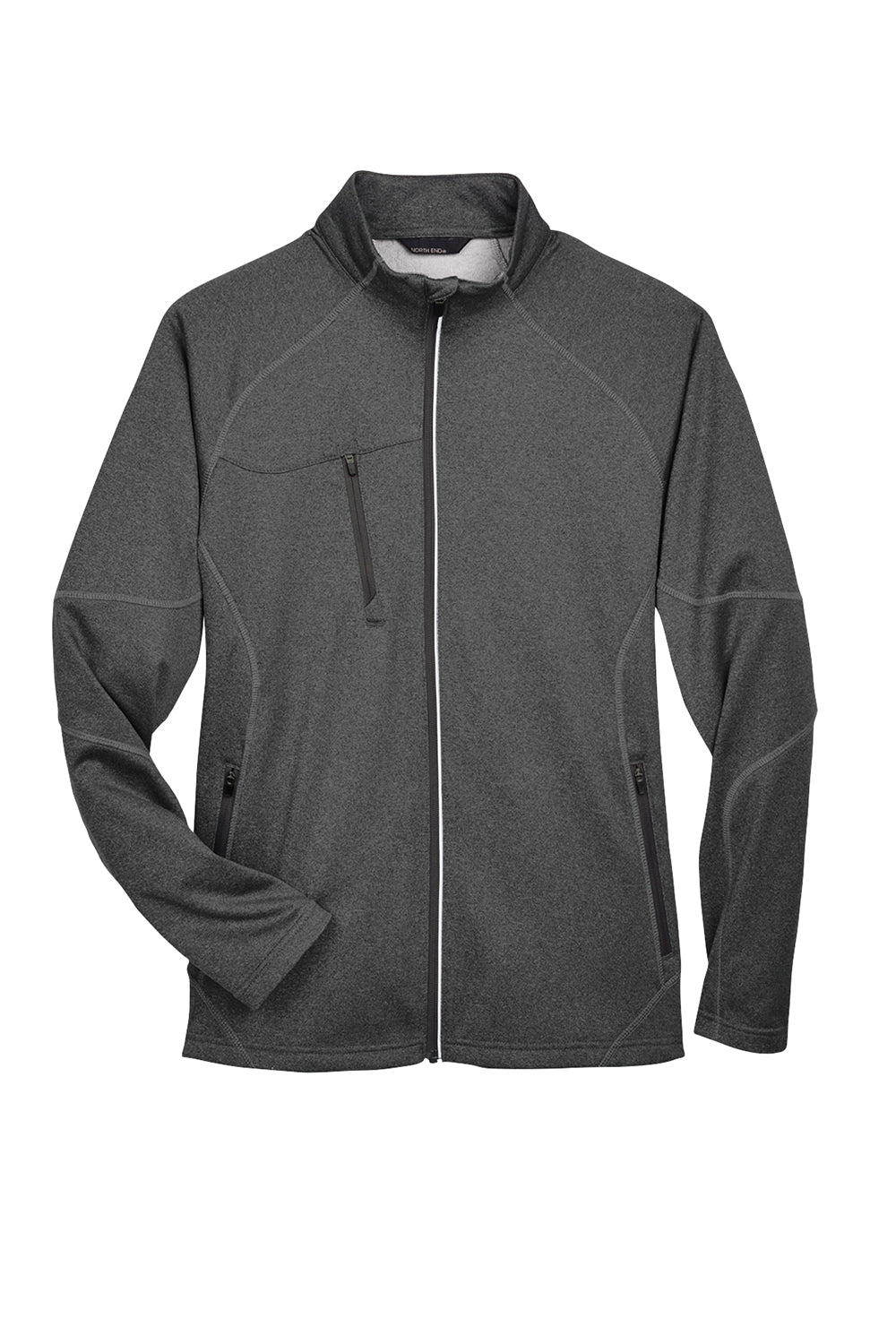 North End 88174 Mens Gravity Performance Moisture Wicking Full Zip Fleece Jacket Heather Carbon Grey Flat Front