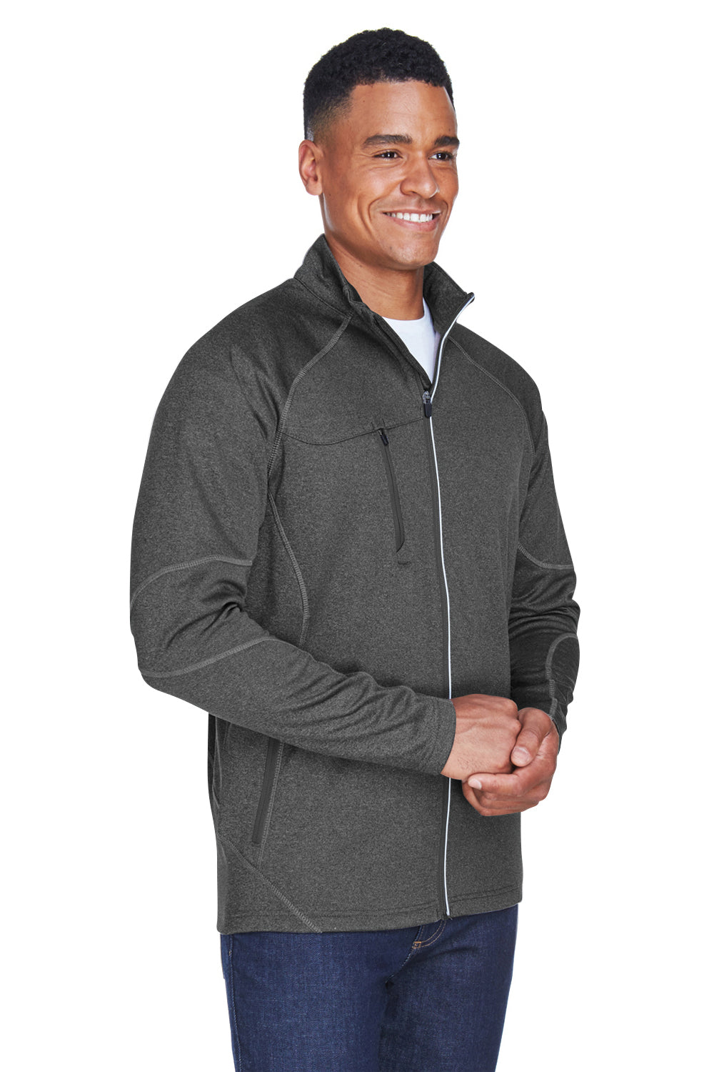 North End 88174 Mens Gravity Performance Moisture Wicking Full Zip Fleece Jacket Heather Carbon Grey Model 3q