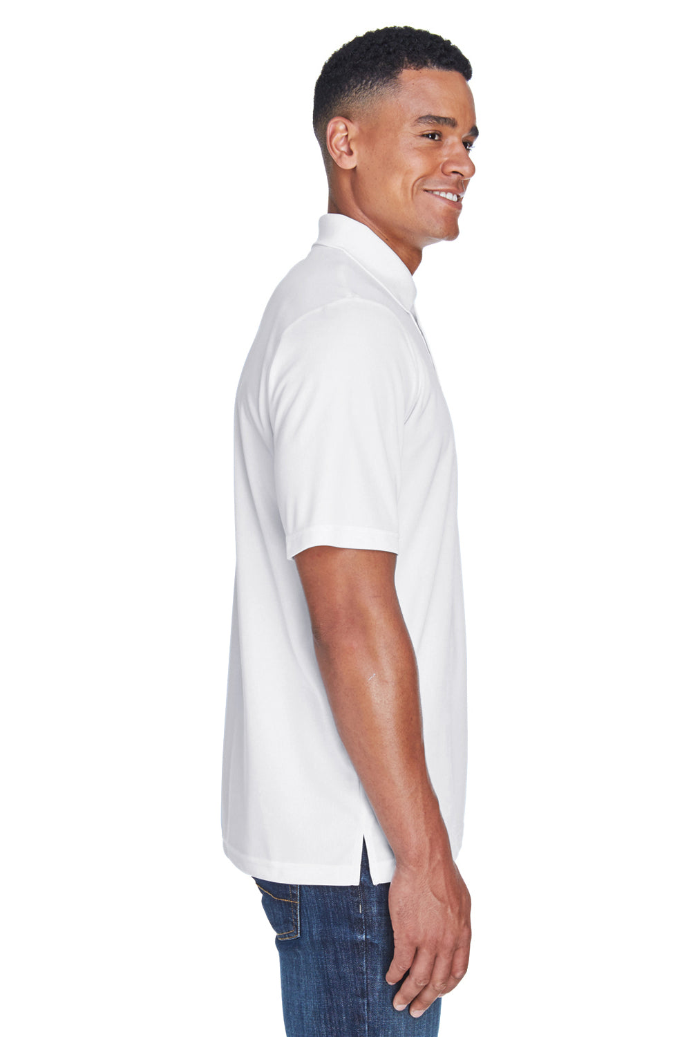 Core 365 88181P Mens Origin Performance Moisture Wicking Short Sleeve Polo Shirt w/ Pocket White Model Side