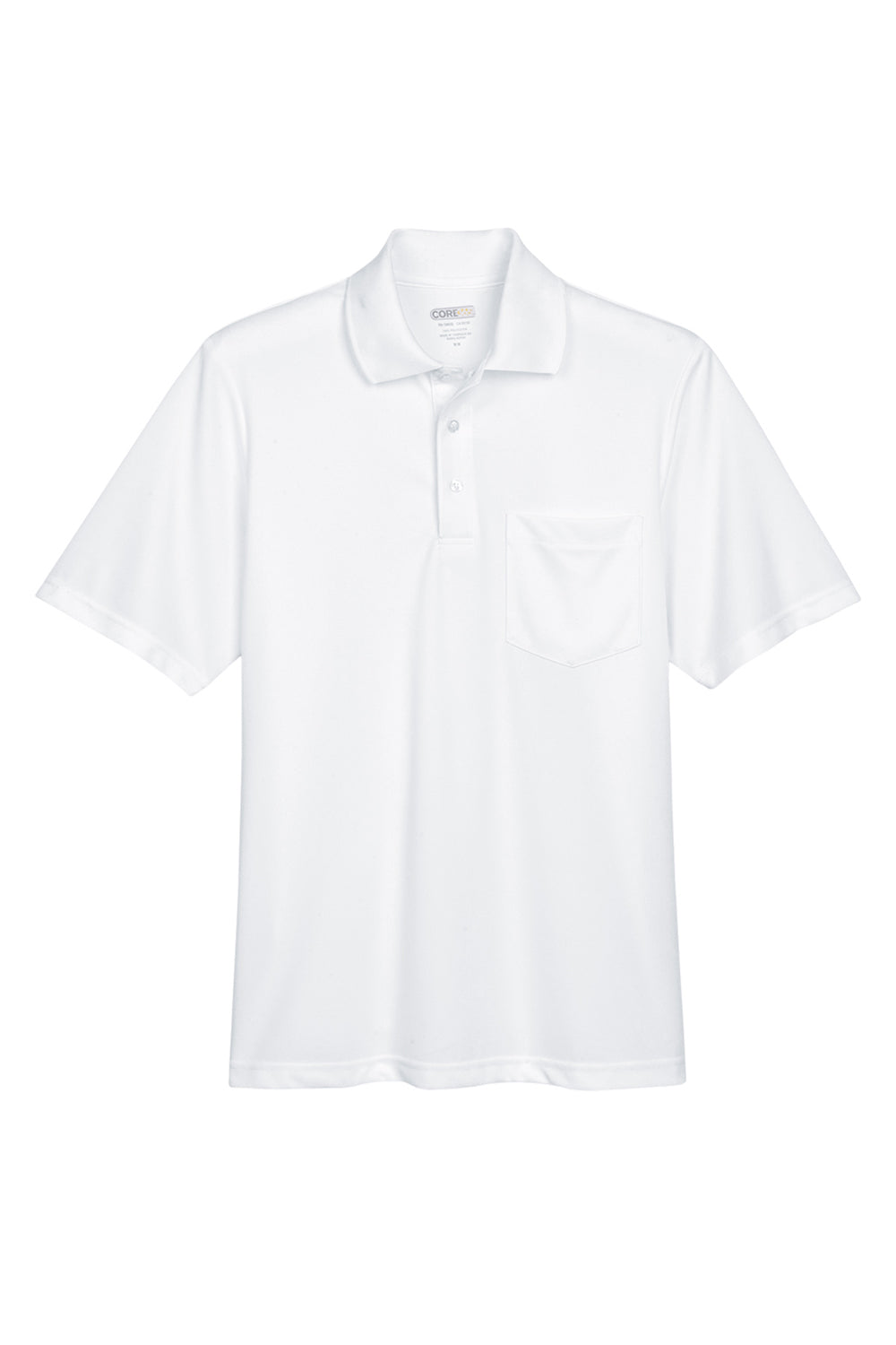 Core 365 88181P Mens Origin Performance Moisture Wicking Short Sleeve Polo Shirt w/ Pocket White Flat Front