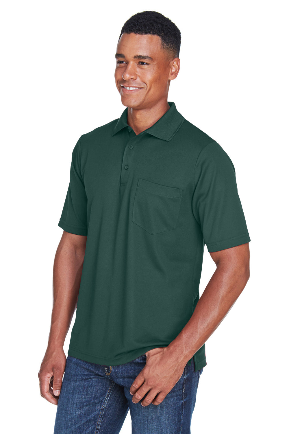 Core 365 88181P Mens Origin Performance Moisture Wicking Short Sleeve Polo Shirt w/ Pocket Forest Green Model 3q