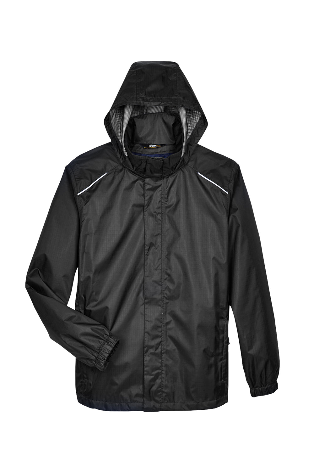 Core 365 88185 Mens Climate Waterproof Full Zip Hooded Jacket Black Flat Front