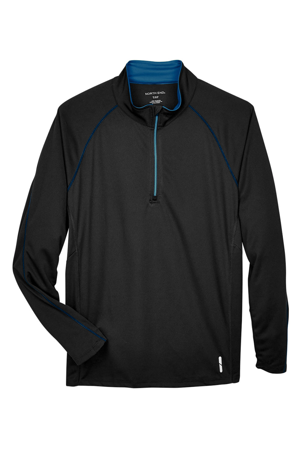 North End 88187 Mens Radar Performance Moisture Wicking 1/4 Zip Sweatshirt Black/True Royal Blue Flat Front