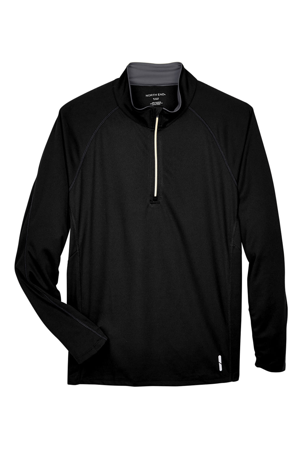 North End 88187 Mens Radar Performance Moisture Wicking 1/4 Zip Sweatshirt Black Flat Front
