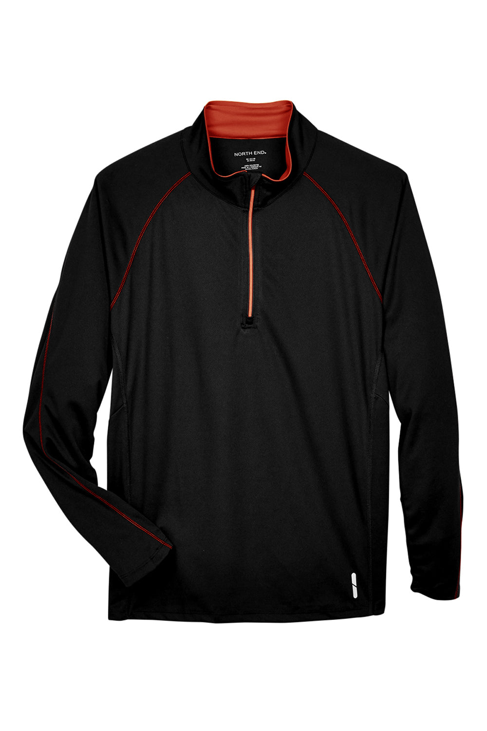 North End 88187 Mens Radar Performance Moisture Wicking 1/4 Zip Sweatshirt Black/Classic Red Flat Front