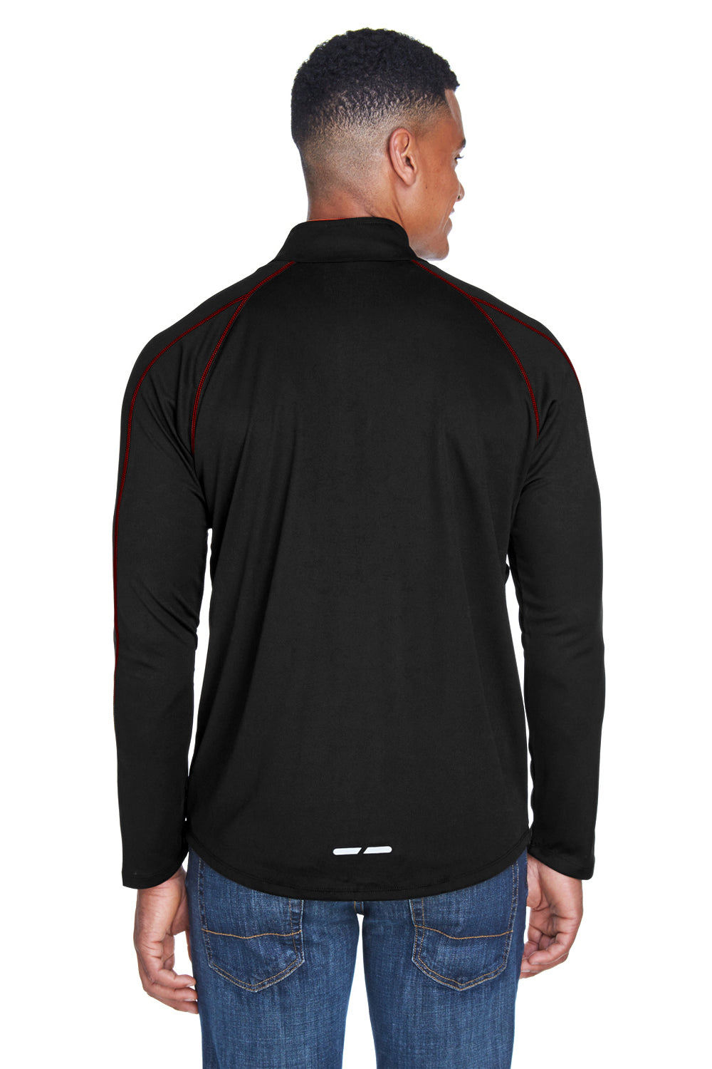 North End 88187 Mens Radar Performance Moisture Wicking 1/4 Zip Sweatshirt Black/Classic Red Model Back