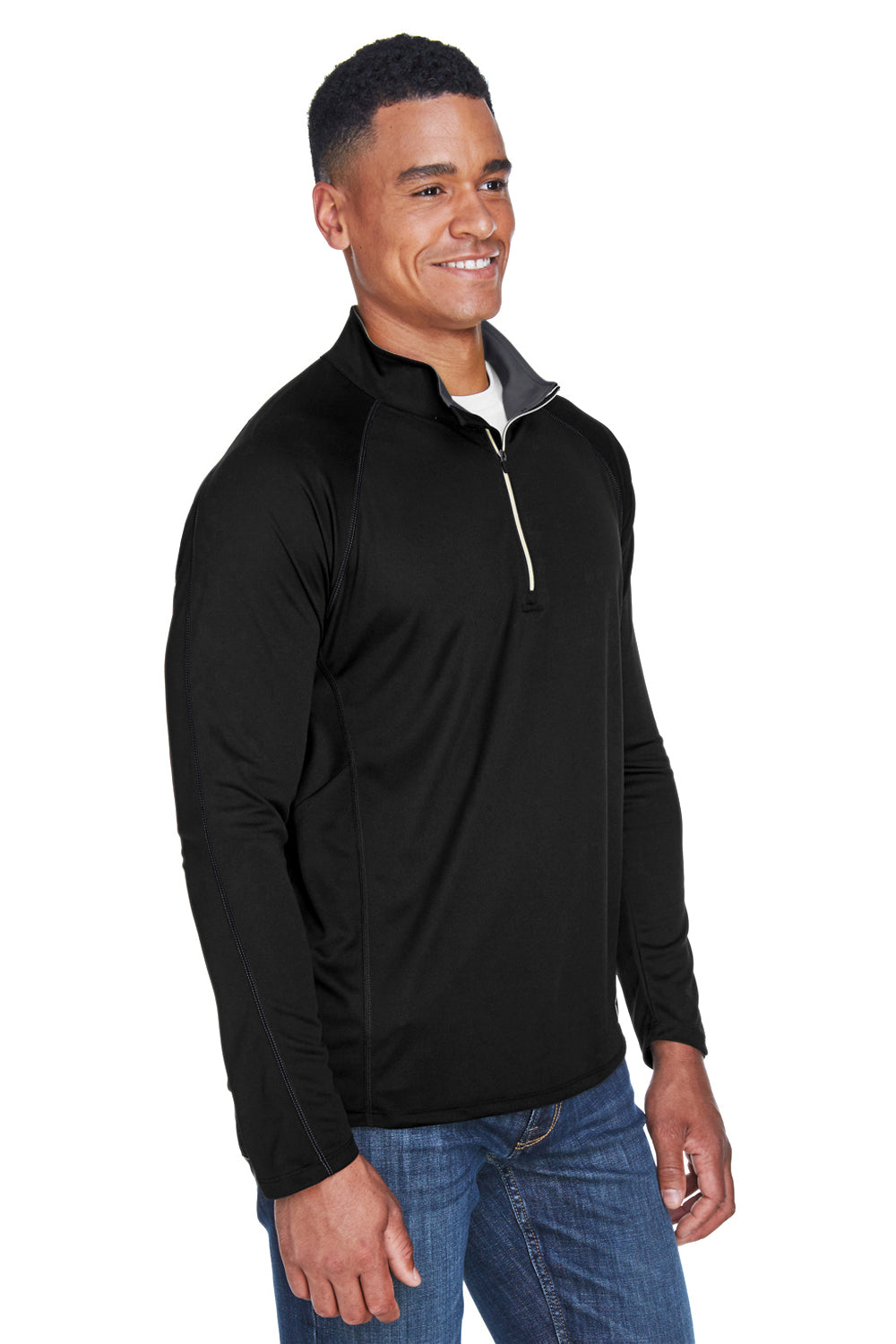 North End 88187 Mens Radar Performance Moisture Wicking 1/4 Zip Sweatshirt Black Model 3q