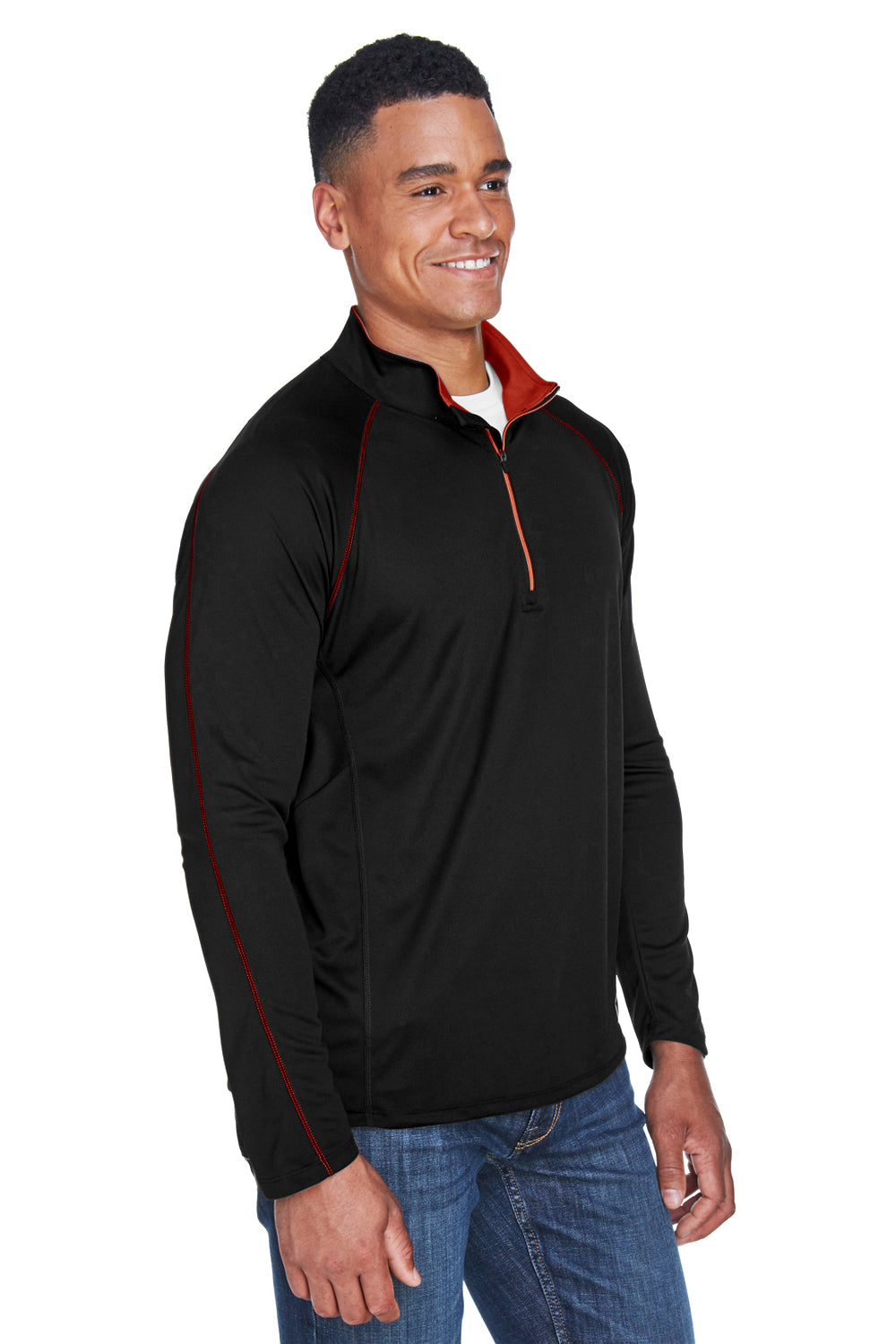 North End 88187 Mens Radar Performance Moisture Wicking 1/4 Zip Sweatshirt Black/Classic Red Model 3q