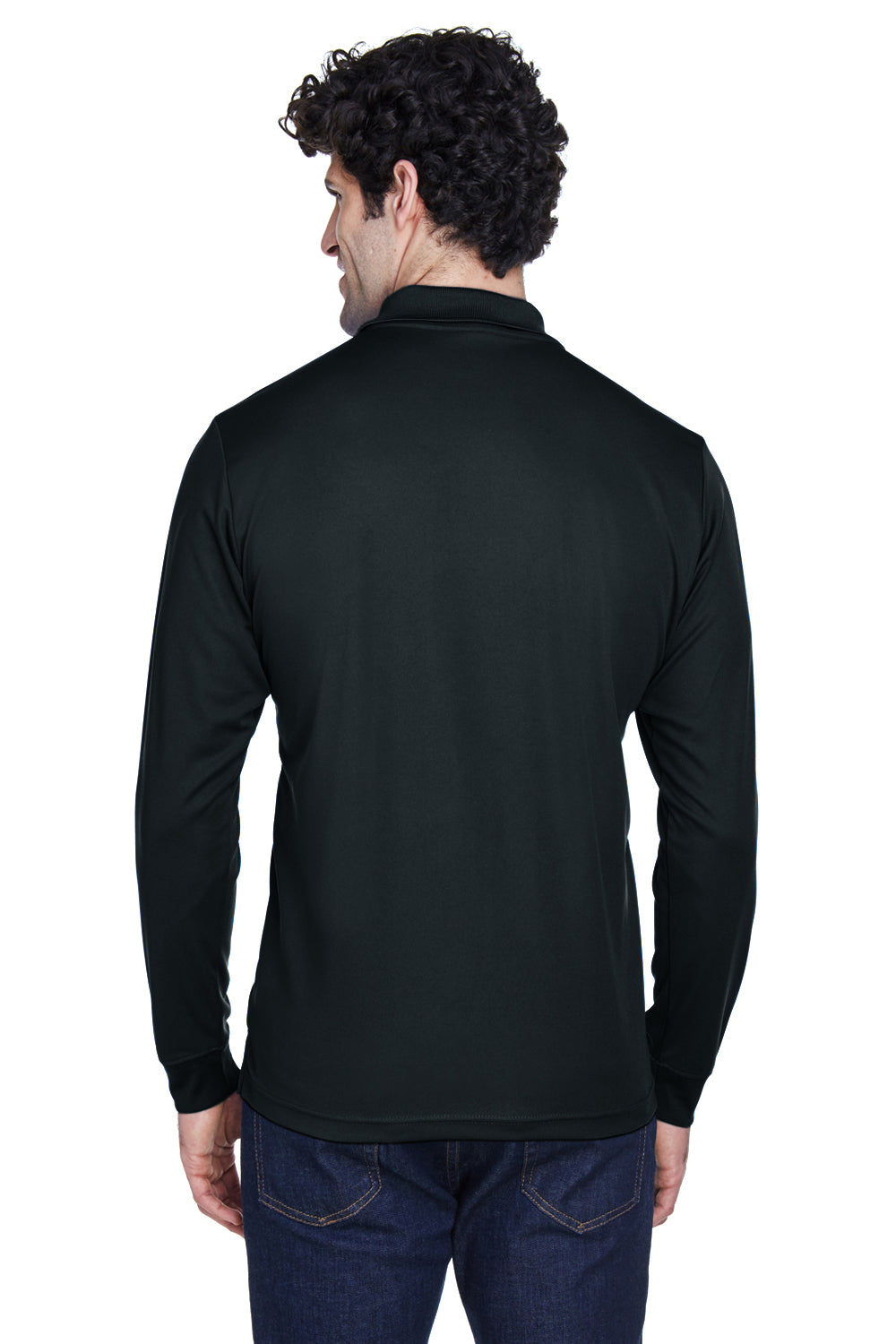 Core 365 88192/88192T Mens Pinnacle Performance Moisture Wicking Long Sleeve Polo Shirt Black Model Back