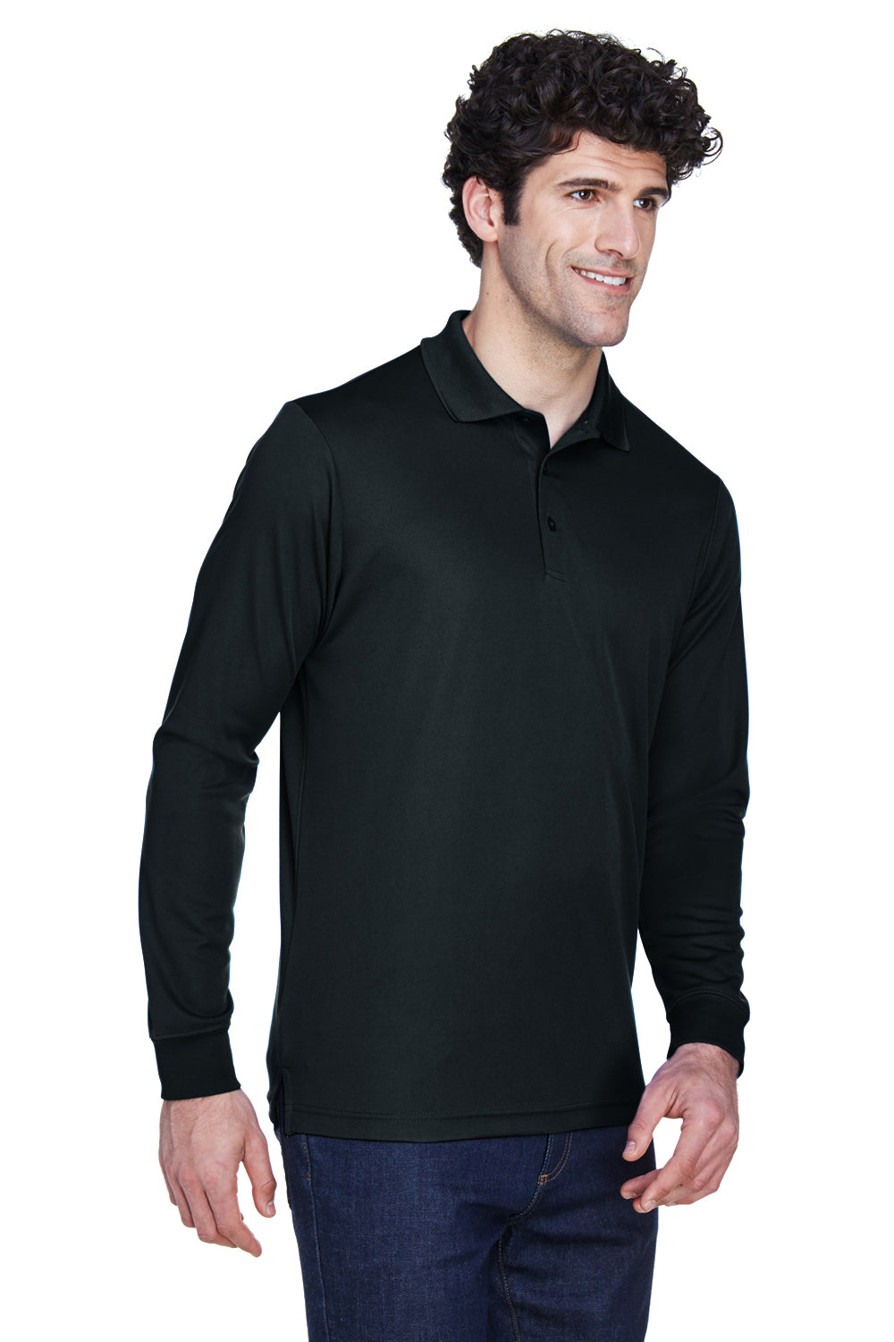Core 365 88192/88192T Mens Pinnacle Performance Moisture Wicking Long Sleeve Polo Shirt Black Model 3q