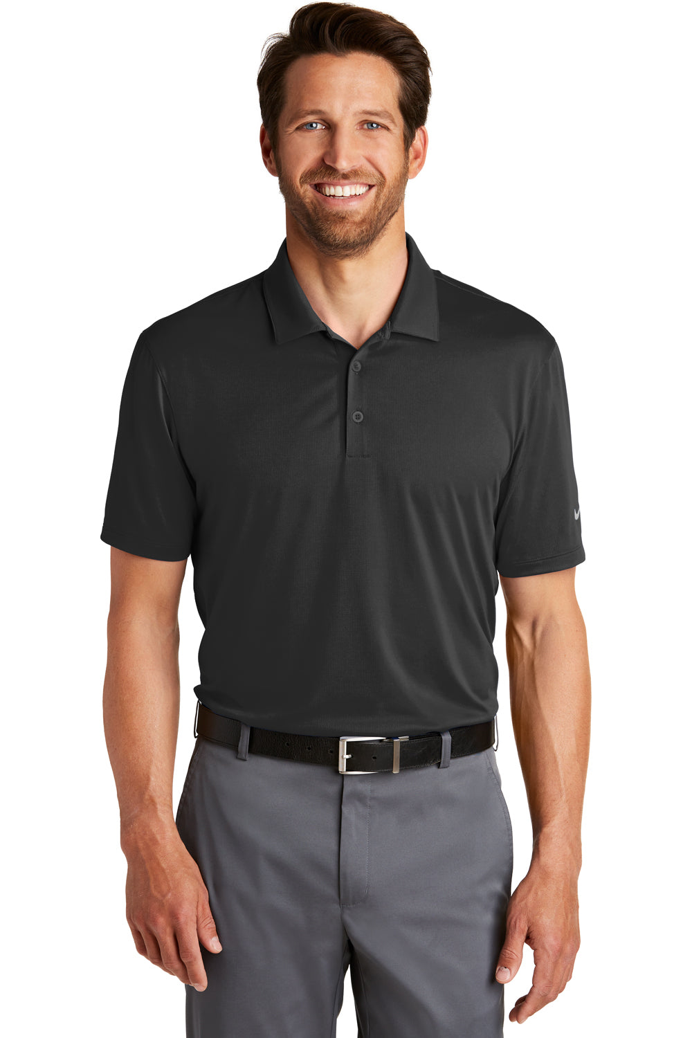 Nike 883681 Mens Legacy Dri-Fit Moisture Wicking Short Sleeve Polo Shirt Black Model Front