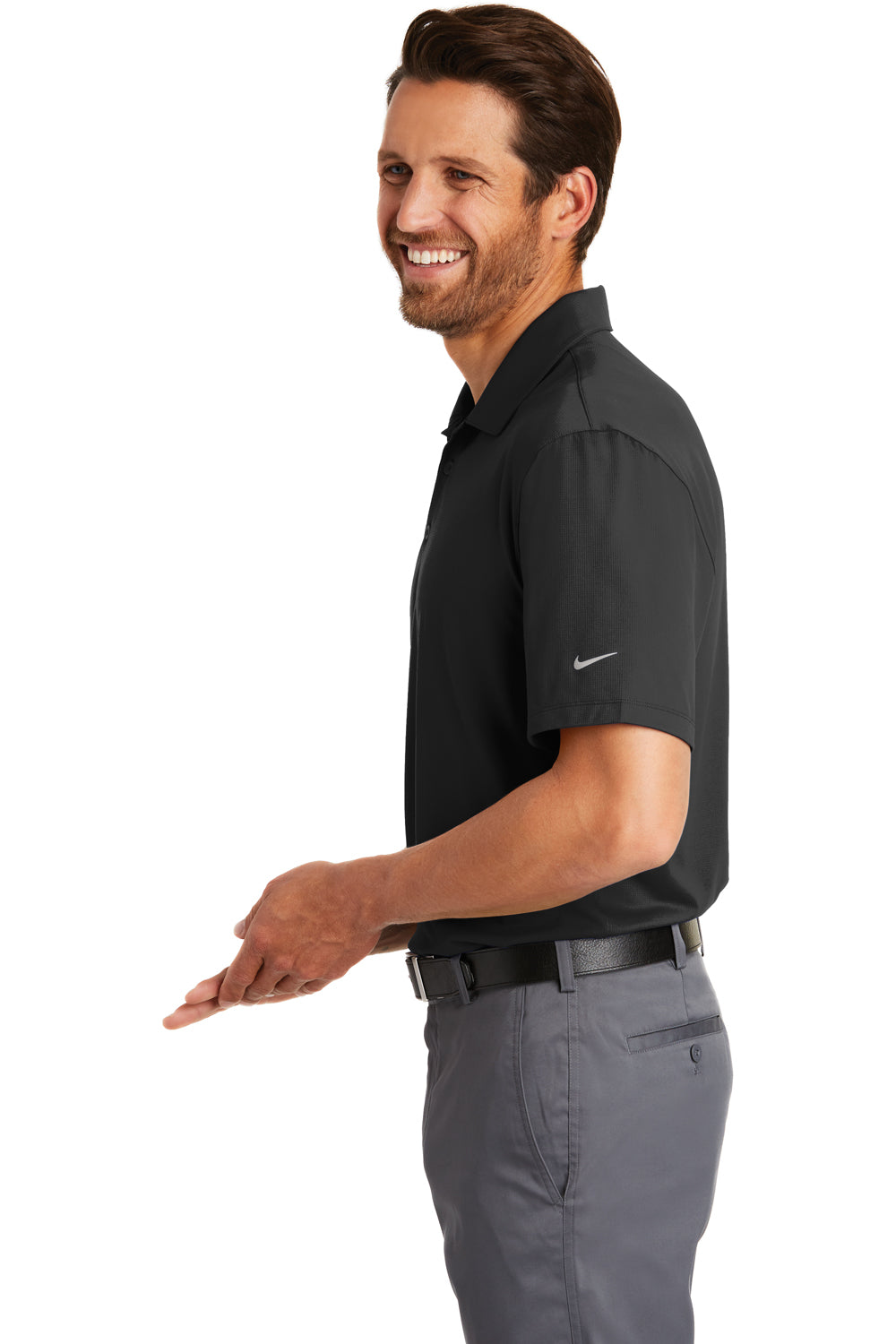 Nike 883681 Mens Legacy Dri-Fit Moisture Wicking Short Sleeve Polo Shirt Black Model Side