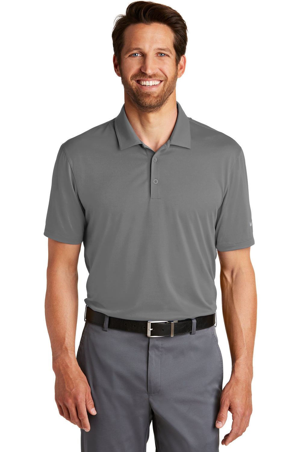 Nike 883681 Mens Legacy Dri-Fit Moisture Wicking Short Sleeve Polo Shirt Dark Grey Model Front