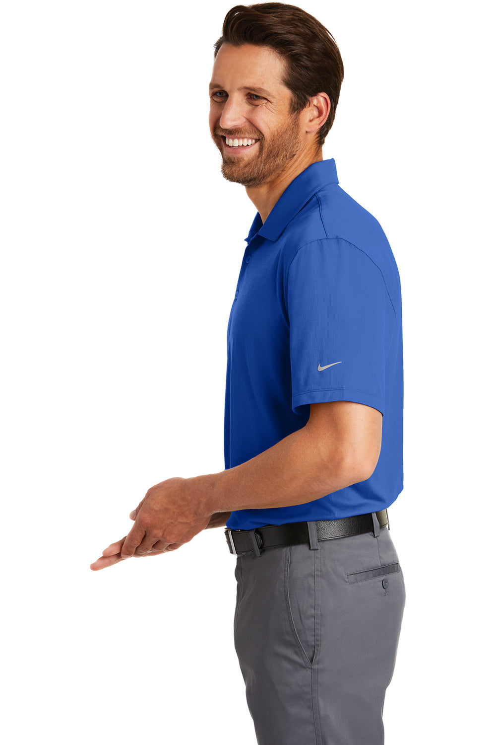 Nike 883681 Mens Legacy Dri-Fit Moisture Wicking Short Sleeve Polo Shirt Game Royal Blue Model Side