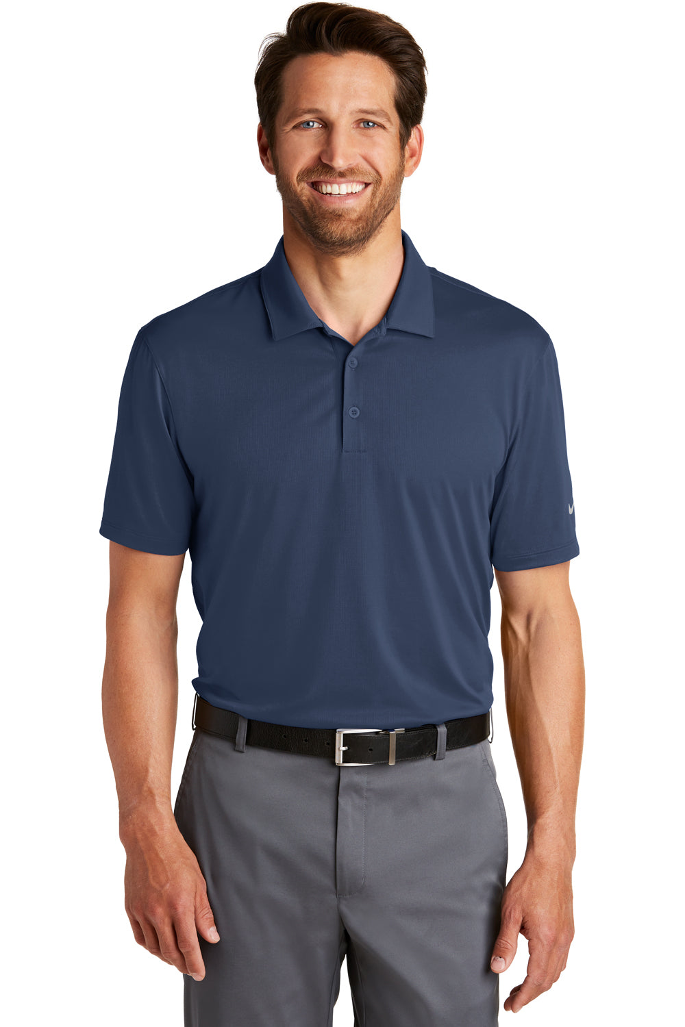Nike 883681 Mens Legacy Dri-Fit Moisture Wicking Short Sleeve Polo Shirt Midnight Navy Blue Model Front