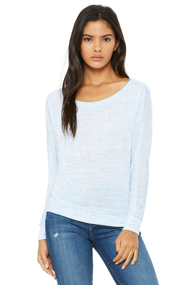 Bella + Canvas 8850 Womens Flowy Off Shoulder Long Sleeve Wide Neck T-Shirt Blue Marble Model Front
