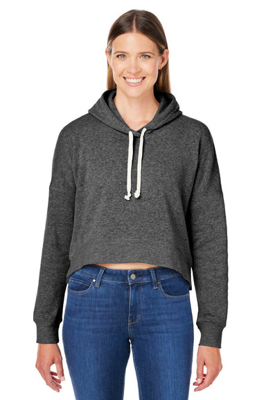 J America 8853 Womens Cropped Hooded Sweatshirt Hoodie Grey Triblend Model Front