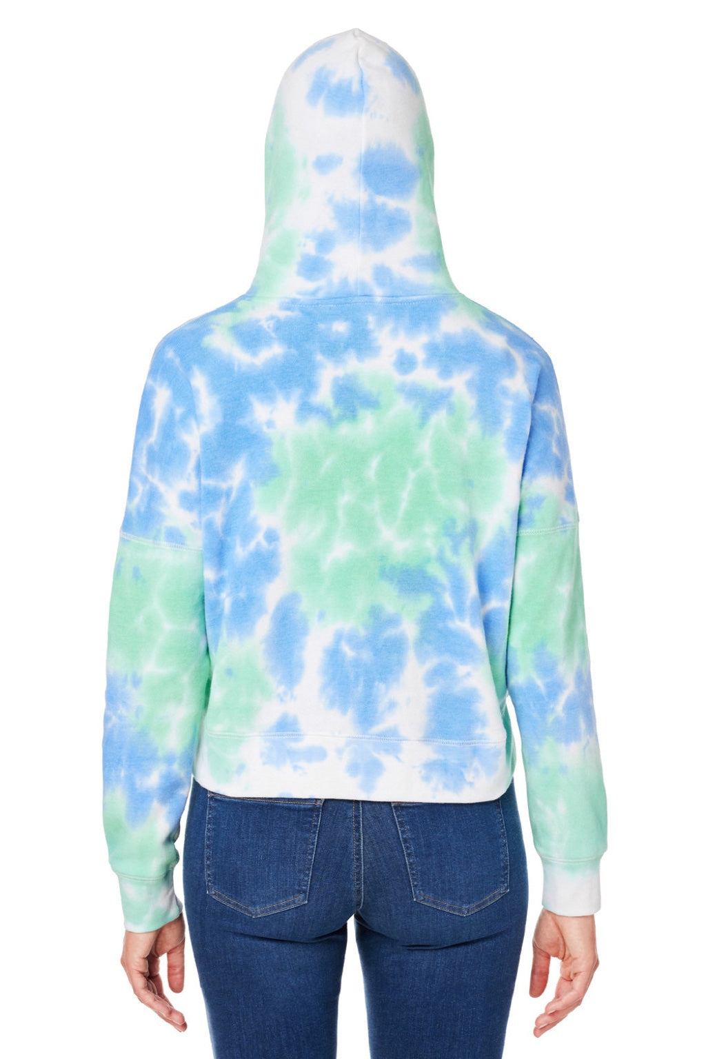 J America 8853 Womens Cropped Hooded Sweatshirt Hoodie Lagoon Tie Dye Model Back