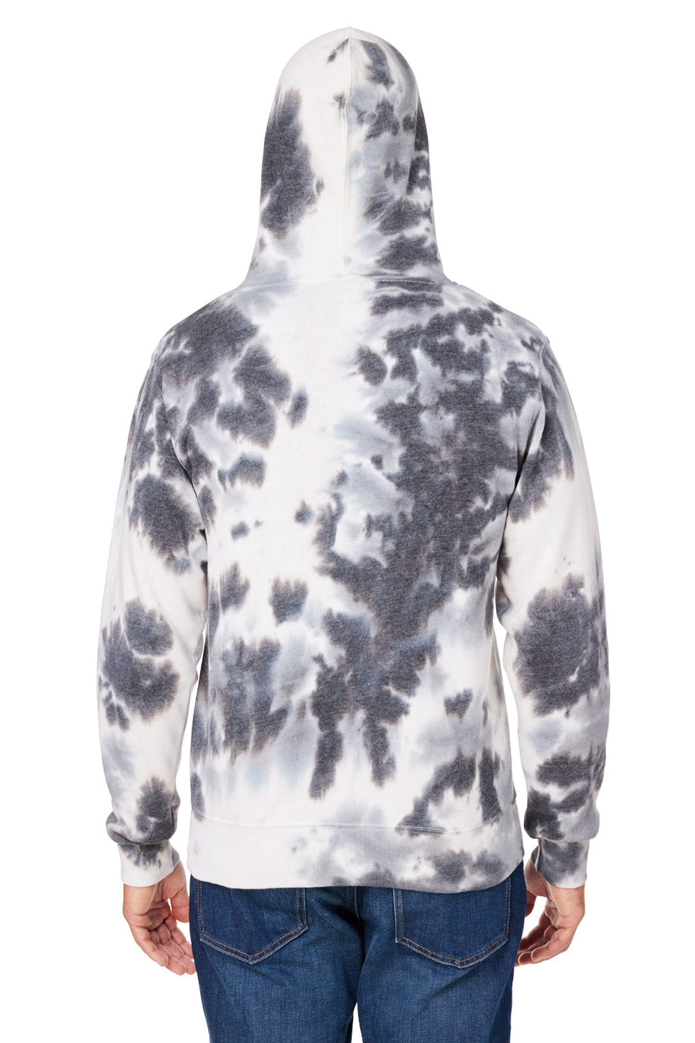 J America 8861JA/8861 Mens Tie-Dye Hooded Sweatshirt Hoodie w/ Pouch Pocket Black Model Back