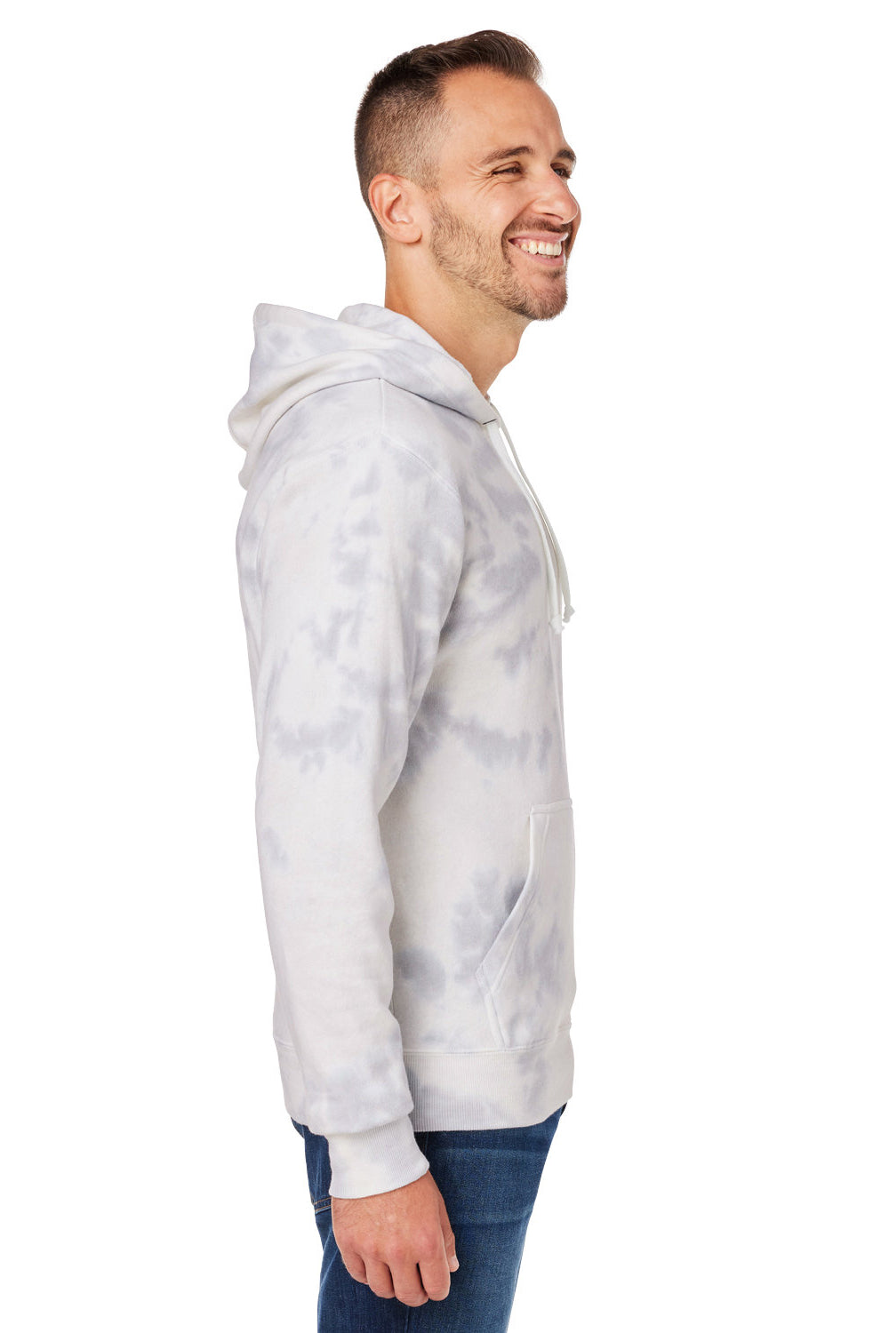 J America 8861JA/8861 Mens Tie-Dye Hooded Sweatshirt Hoodie w/ Pouch Pocket Grey Model Side