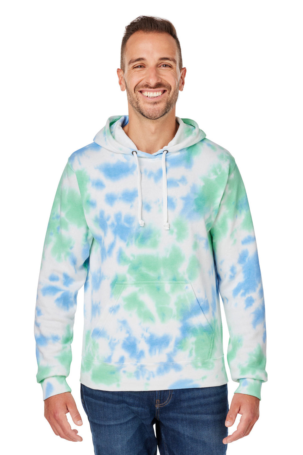 J America 8861JA/8861 Mens Tie-Dye Hooded Sweatshirt Hoodie w/ Pouch Pocket Lagoon Model Front