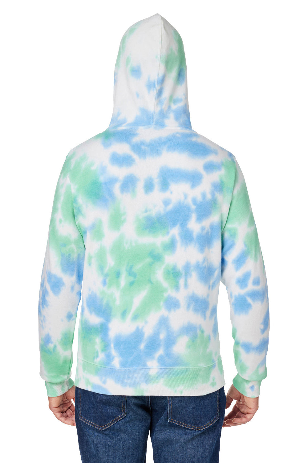 J America 8861JA/8861 Mens Tie-Dye Hooded Sweatshirt Hoodie w/ Pouch Pocket Lagoon Model Back