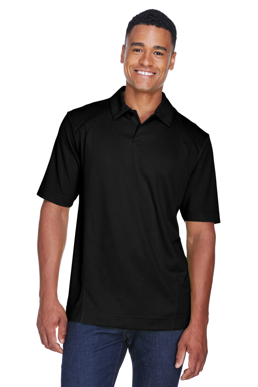 North End 88632 Mens Sport Red Performance Moisture Wicking Short Sleeve Polo Shirt Black Model Front