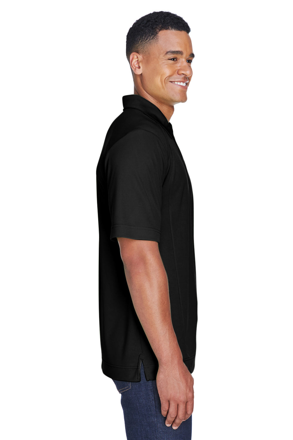 North End 88632 Mens Sport Red Performance Moisture Wicking Short Sleeve Polo Shirt Black Model Side