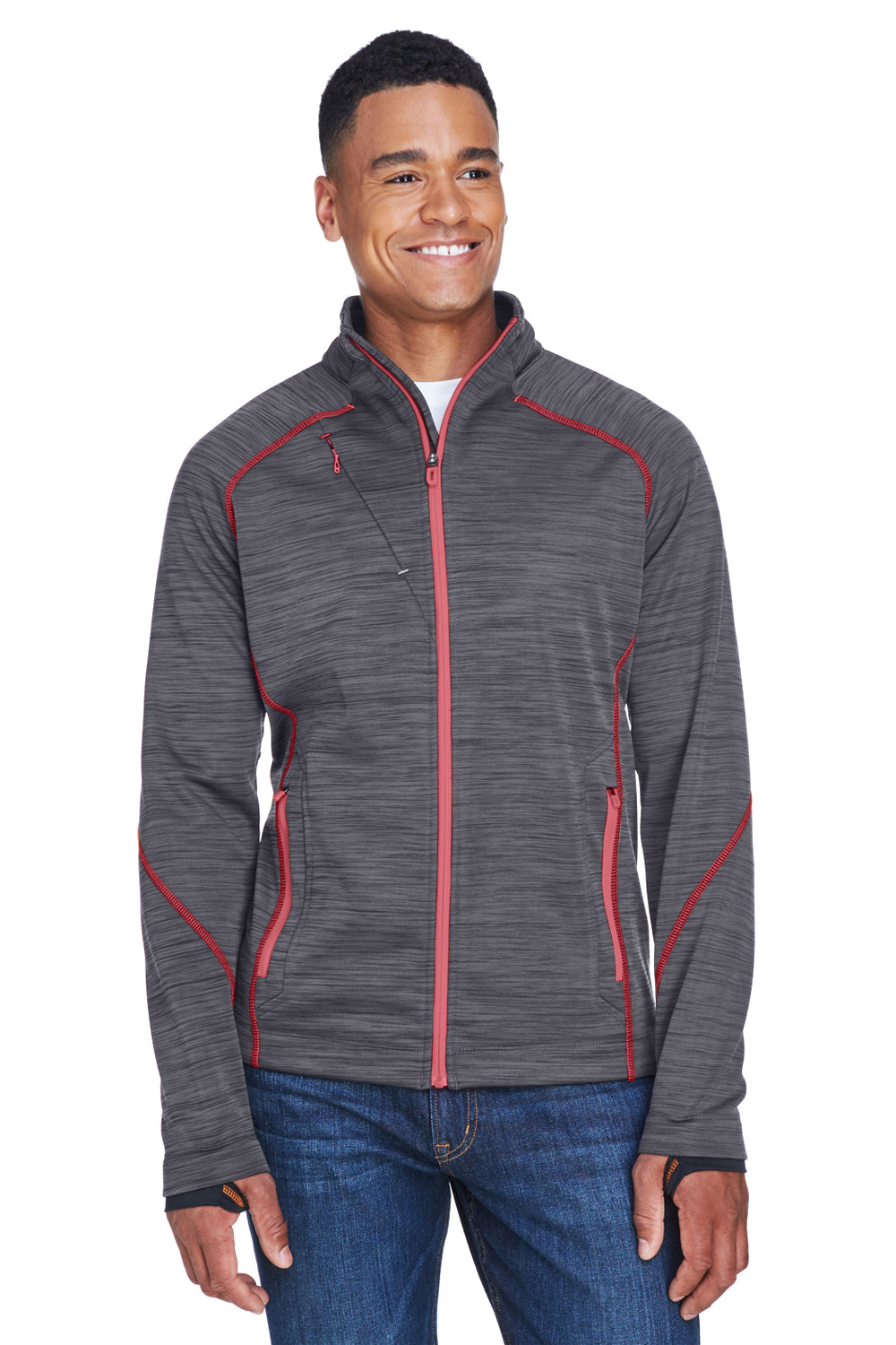 North End 88697 Mens Sport Red Flux Full Zip Jacket Carbon Grey/Olympic Red Model Front
