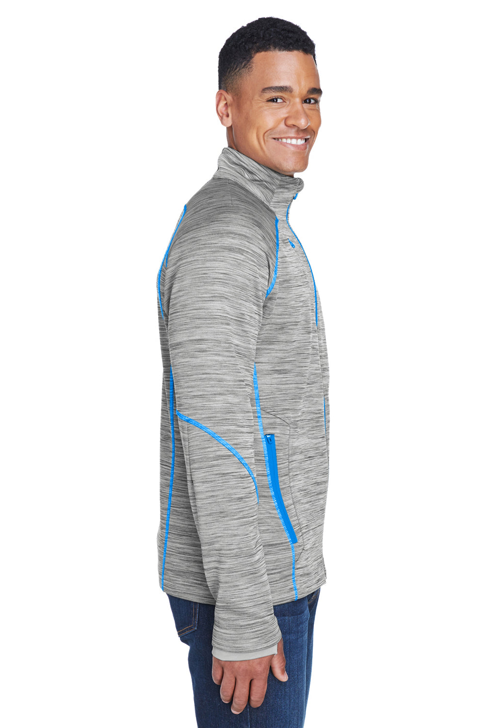 North End 88697 Mens Sport Red Flux Full Zip Jacket Platinum Grey/Olympic Blue Model Side