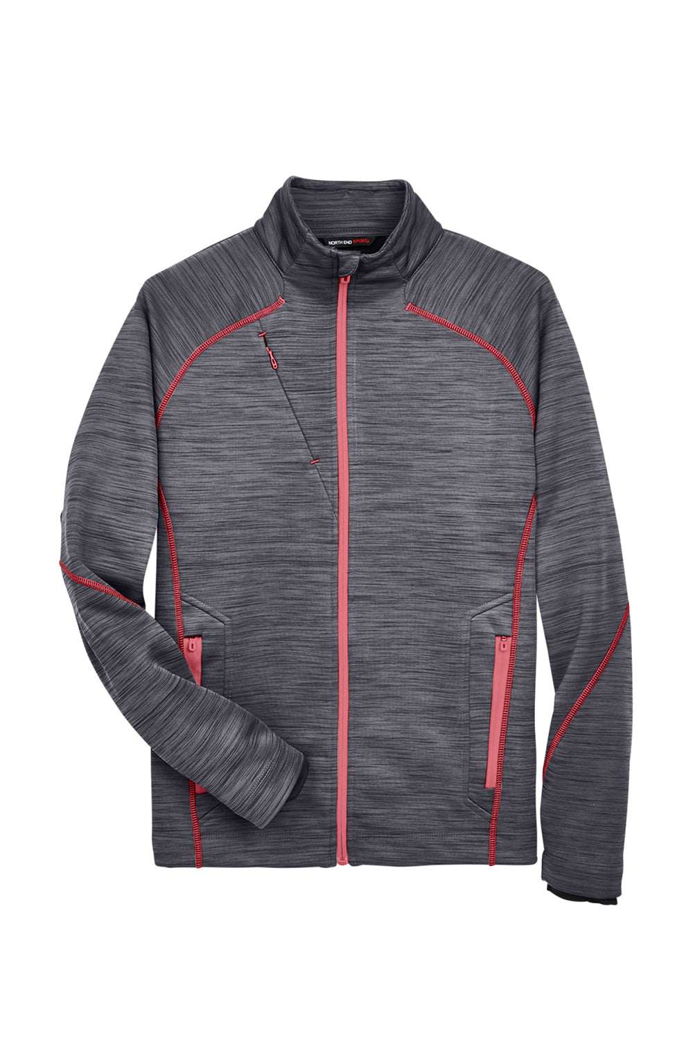North End 88697 Mens Sport Red Flux Full Zip Jacket Carbon Grey/Olympic Red Flat Front