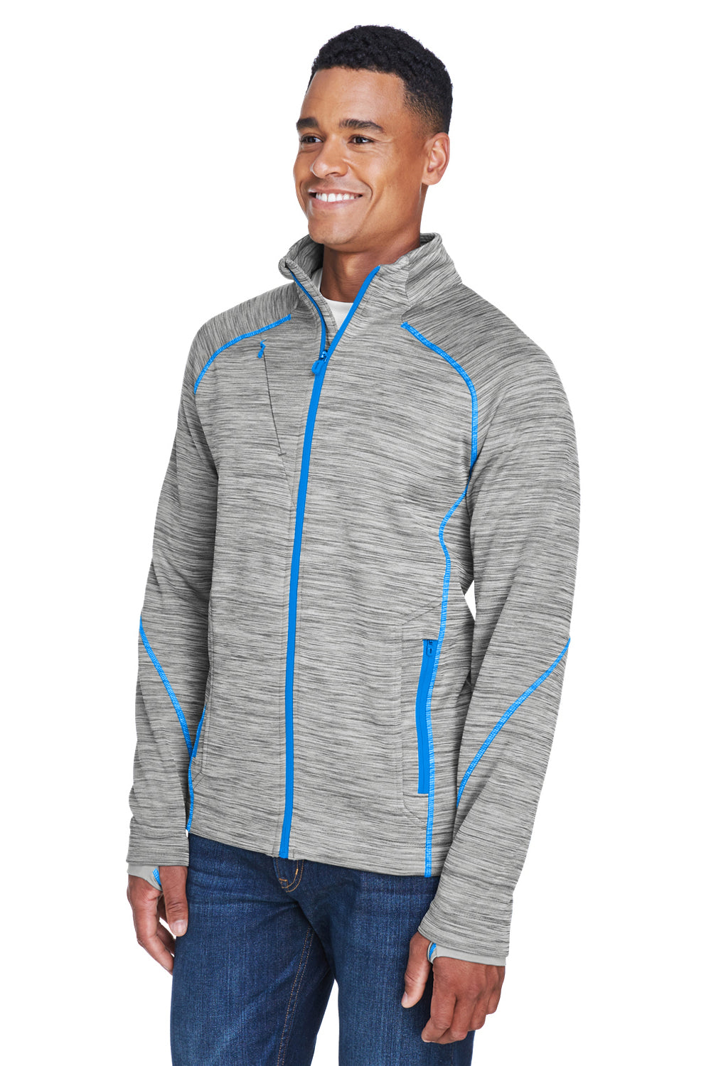 North End 88697 Mens Sport Red Flux Full Zip Jacket Platinum Grey/Olympic Blue Model 3q