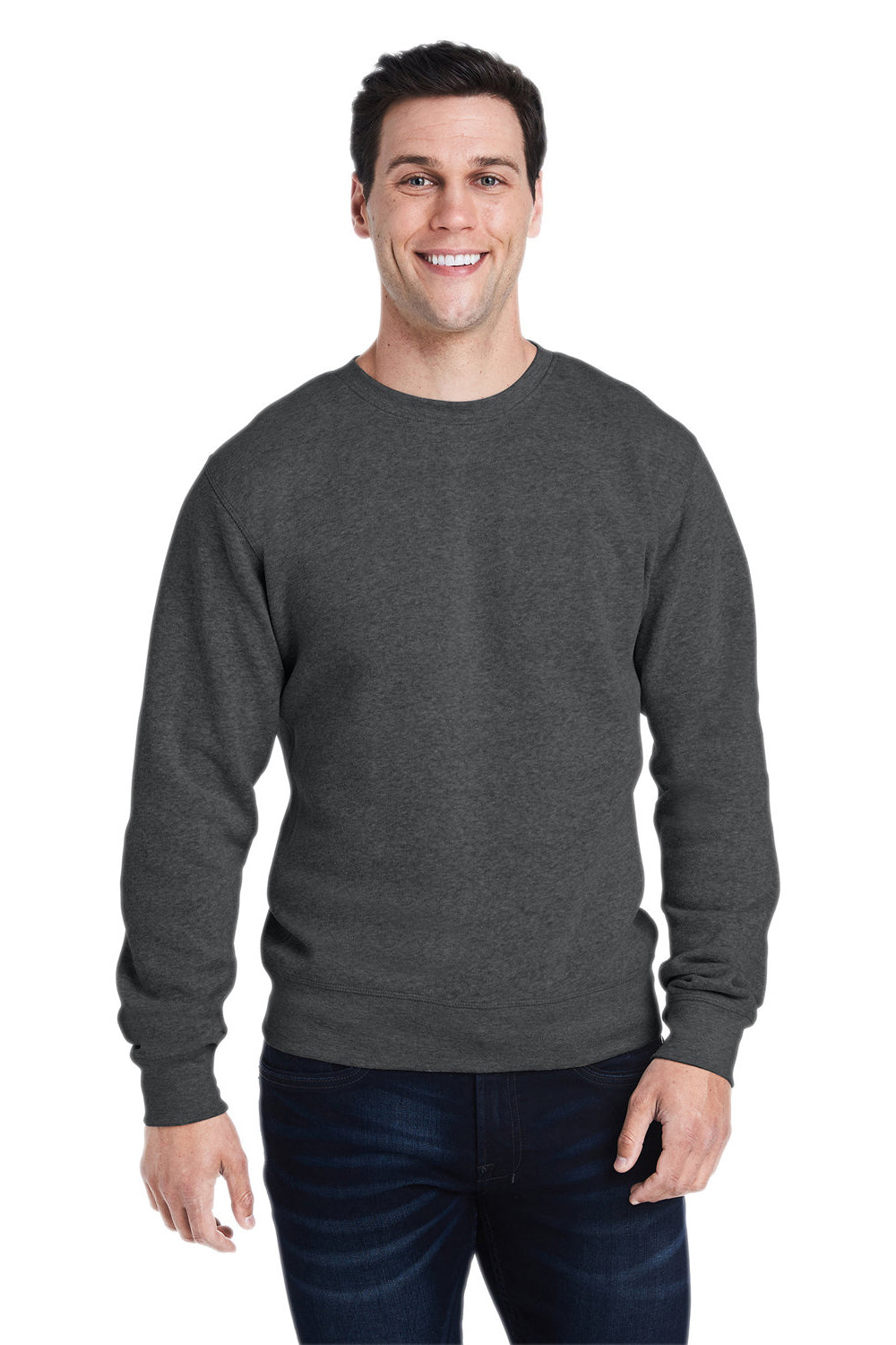J America 8870JA Mens Crewneck Sweatshirt Black Triblend Model Front