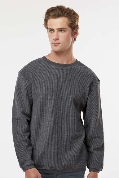 MV Sport 19179 Mens Corded Crewneck Sweatshirt Charcoal Grey Model Front