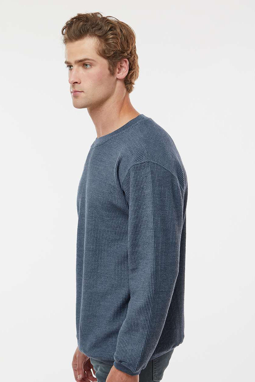 MV Sport 19179 Mens Corded Crewneck Sweatshirt Navy Blue Model Side