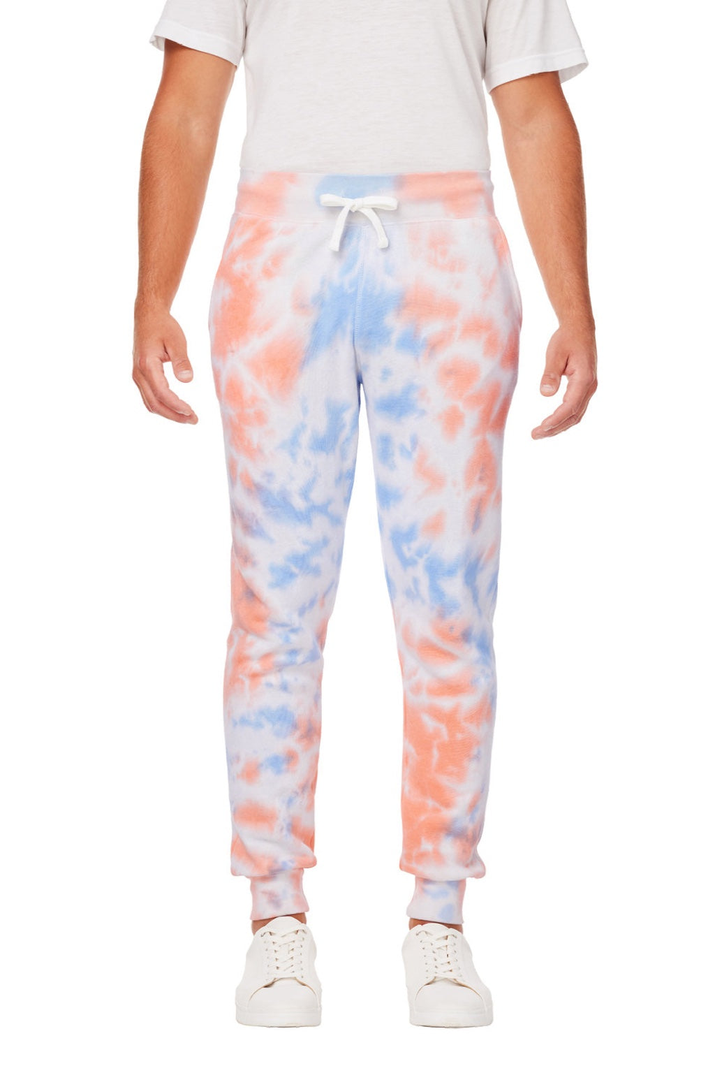 J America 8884JA Mens Tie-Dye Fleece Jogger Sweatpants w/ Pockets Sunset Model Front